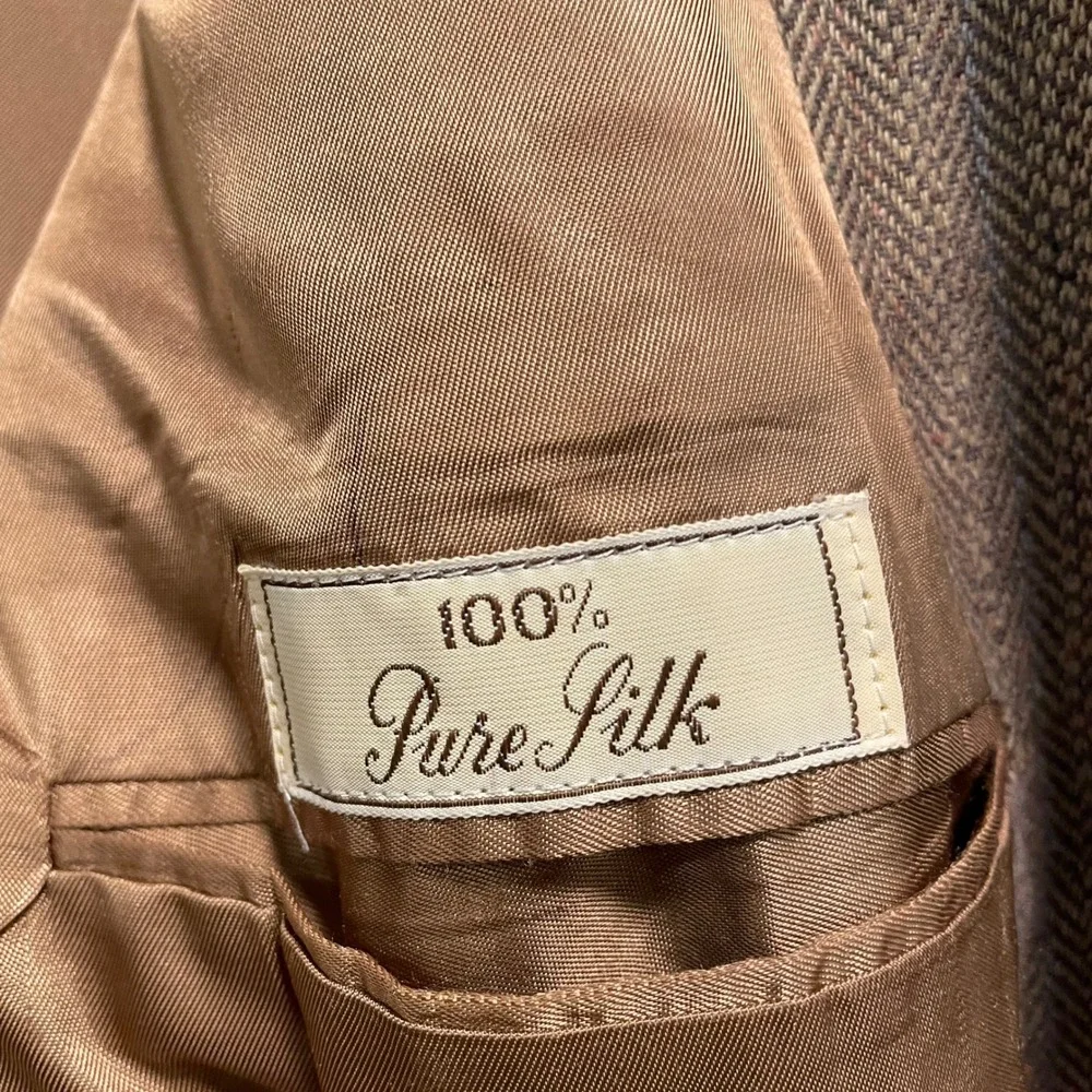 J. Press Mens Brown Herringbone 100% Pure Silk Blazer Sport Coat Made in USA